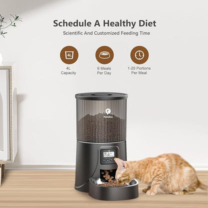 Automatic Cat Feeder: 4L Timed Cats Food Dispenser Programmable | Easy to Set, Dual Power, Precise Portion, Auto Pet Feeder with Stainless Steel, Detachable Washable for Cats and Small Dog