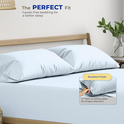 Thread Spread 100% Egyptian Cotton King Size Pillow Cases Set of 2 - Luxury 600 Series Bliss Collection Pillow Cases King Size (Light Blue), Soft Cooling Hotel Cotton Pillowcases, Sateen Finish