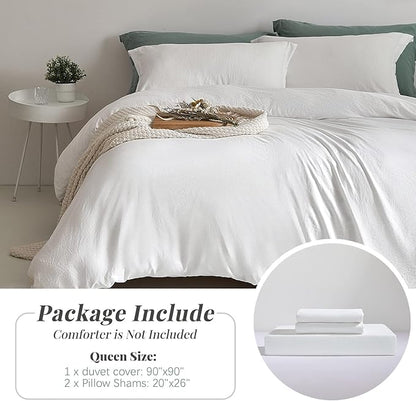 MILDLY Super Soft Duvet Cover - 100% Washed Microfiber White Comforter Cover Set 3 Pieces with Zipper Closure & Corner Ties (No Comforter)