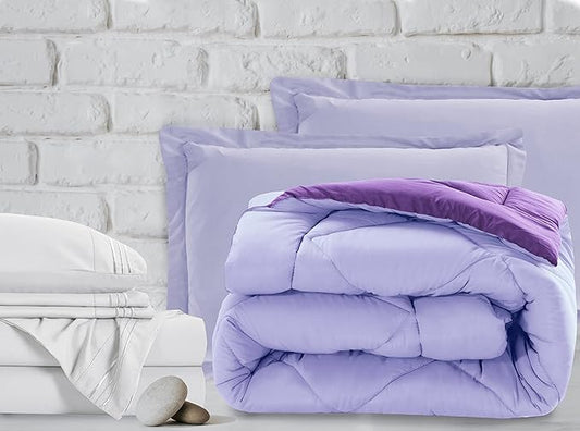 Elegant Comfort 7-Piece Bed-in-a-Bag - Luxury 1500 Thread Count King Size, Super Cozy Sheets & Comforter Set, Wrinkle & Stain Resistant, Lilac/Purple
