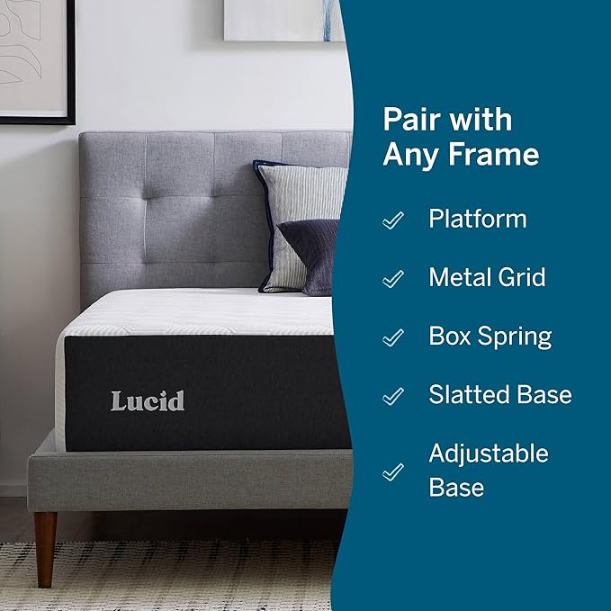 Lucid 14 Inch Memory Foam Mattress - Medium Plush Feel - Infused with Refreshing Bamboo Charcoal and Cooling Gel - Bed in a Box - Temperature Regulating - Pressure Relief - Breathable - King Size