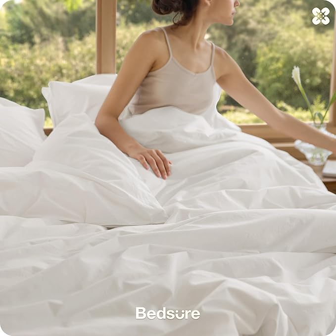 Bedsure Cotton Duvet Cover Twin - Luxury Slub Weave 100% Cotton Duvet Cover Set, PureWoven Bedding Set with a Linen Like Textured, Easy Change, Coconut White, 68" x 90"
