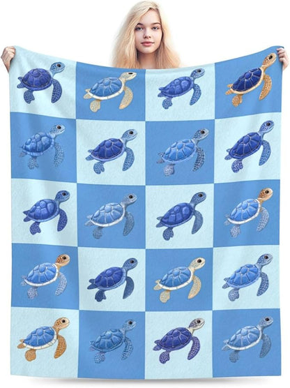 Sea Turtle Blanket Super Soft Warm Fluffy Fleece Flannel Sea Animal Throw Blanket Cozy Fuzzy Plush Stuff Bedding Blankets Gifts for Women Kids Boys Girls Adults 80"X60"