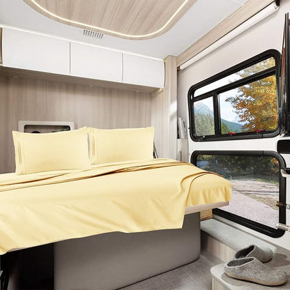 Clara Clark RV Queen Sheets, 6 Piece RV Sheets Set - Hotel Luxury Sheets for RV Bunks, Super Soft Bedding Set, Short Queen,Mellow Yellow