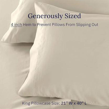 California Design Deinking Size Pillow Cases Set of 2-600 Thread Count Sateen, 100% Cotton Pillowcases King Size, Soft and Breathable - Beige