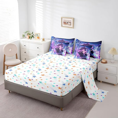 Erosebridal Kids Anime Girl 7 Piece Comforter Set Queen Bed in A Bag, Japanese Anime Bedding Sets, Cartoon Girl Sheet Set with Comforter for Boys Teens Adult, Kawaii Japanese Animation Bed Sets