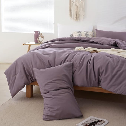 ROSGONIA King Size Comforter Set Dusty Purple, 3pcs (1 Boho Comforter & 2 Pillowcases) All Season Bedding Lightweight Bedspread Blanket Quilt