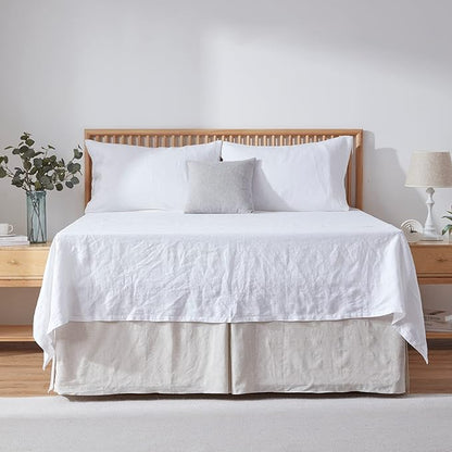Simple&Opulence Belgian Linen Bed Skirt with Classic 22 inch Tailored Drop Dust Ruffle, Easy Fit Breathable Premium Natural Flax - Basic Linen, King