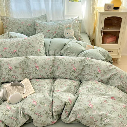 Comforter Set Queen 3 Piecess Green Pink Floral Bedding Set for Girls Kids Colorful Botanical Flower Bedding Soft Breathable Microfiber Sage Green Comforter with 2 Pillowcases