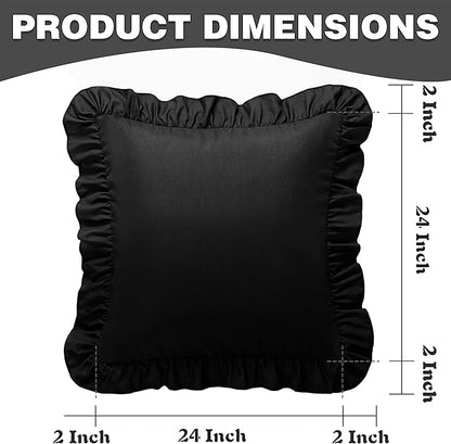 KKJIAF Ruffle Pillow Cases 24x24 Inches, Black Square Ruffled Pillow Covers Set of 2, Microfiber Wrinkle Resistant Pillow Shams with Envelope Closure for Sofa Bed Living Room
