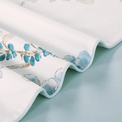 WINLIFE 100% Cotton Pillowcases Standard Size Blue Floral & Birds Printed Pillow Cover 2 Pack, Super Soft Envelope Closure Standard Pillow Case Set (Standard, 20"x26")