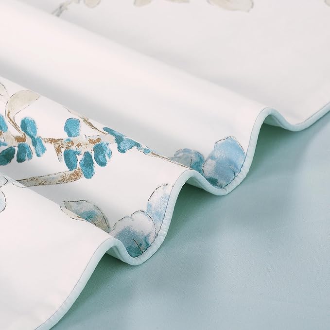 WINLIFE 100% Cotton Pillowcases King Size Blue Floral & Birds Printed Pillow Cover 2 Pack, Super Soft Envelope Closure King Pillow Case Set (King, 20"x36")