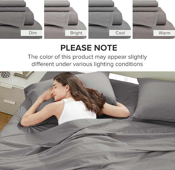 Comfort Spaces 100% Cotton Sheets Full, Breathable & Ultra Soft Cotton Sheets, Naturally Cool Cotton Bed Sheets with 14" Elastic Pocket Fits up to 16" Mattress, All Season Sheet Set, Dark Gray 4 Piece