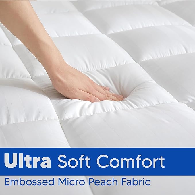 Nutan, Quilted Fitted Fluffy & Soft Mattress Pad, Breathable Mattres Topper, Cooling Protector Cover with 18” Deep Pocket, Full, White