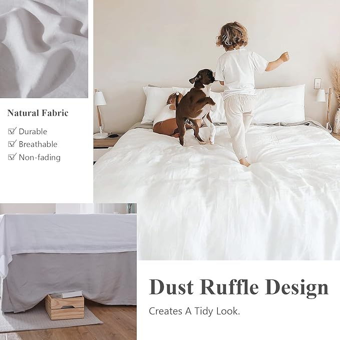 Simple&Opulence Belgian Linen Bed Skirt with Classic 14 inch Tailored Drop Dust Ruffle, Easy Fit Breathable Premium Natural Flax- Basic Grey, California King