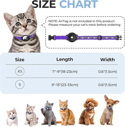 Breakaway AirTag Cat Collar, Reflective Cat Tracker Collar with Bell | Built in AirTag Holder, Adjustable 8.5-12in for Cats, Kittens and Puppies, Safety Elastic Band, Reflective for Night Walking