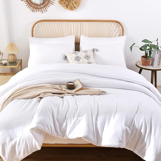 ROSGONIA King Size Comforter Set White, 3pcs(1 Boho White Comforter King & 2 Pillowcases) All Season Bedding Lightweight Hotel Bedspread Blanket