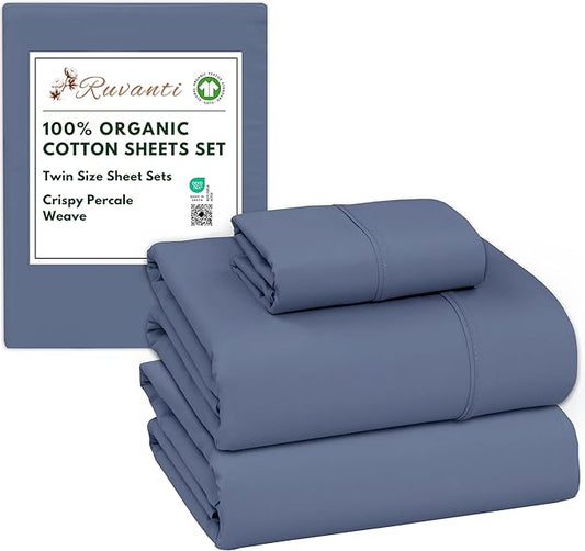 RUVANTI 100% Organic Cotton Sheets Twin Size, Percale Weave, GOTS Certified, 3-Piece Set, Deep Pocket 15", Crisp & Breathable, Soft Durable Bedding, Sábanas Algodón Orgánico – Wild Wind