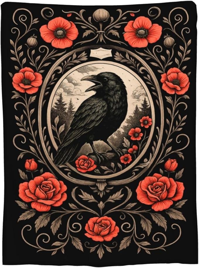 Gothic Crow Blanket Super Soft Warm Fluffy Fleece Flannel Raven Animal Throw Blanket Cozy Fuzzy Plush Stuff Bedding Blankets Gifts for Women Kids Boys Girls Adults 50"X40"