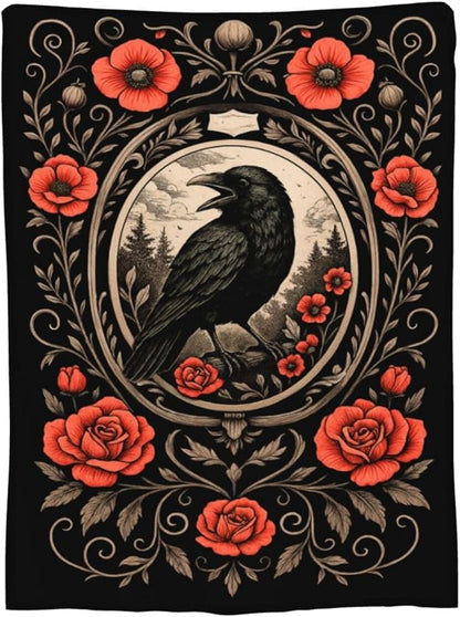 Gothic Crow Blanket Super Soft Warm Fluffy Fleece Flannel Raven Animal Throw Blanket Cozy Fuzzy Plush Stuff Bedding Blankets Gifts for Women Kids Boys Girls Adults 60"X50"
