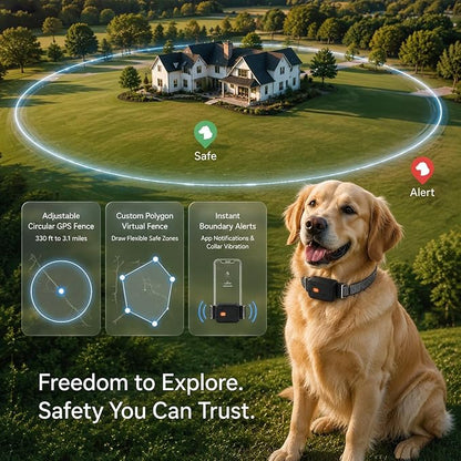 GPS Dog Collar, Wireless Pet Fence & GPS Pet Tracker White | GPS dog collar with app control, wireless pet fence, virtual boundaries, real-time tracking and activity monitoring，no fee.