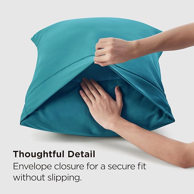 Bedsure Pillow Cases Standard Size Set of 2 - Teal Brushed Microfiber Pillowcases, Super Soft Pillowcase, Pillow Case Covers with Envelope Closure for Kids, Wrinkle, Fade Resistant, 20x26 Inches