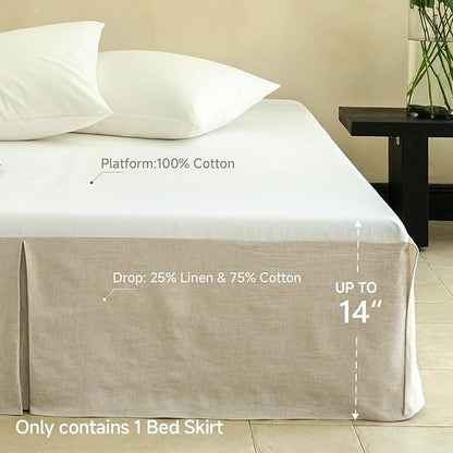 Simple&Opulence French Linen Bed Skirt with Classic 14 inch Drop Dust Ruffle, Tailored Draped Premium Natural Flax Cotton Blend Basic Dust Easy Fit Breathable Farmhouse Bedding (King, Basic Linen)