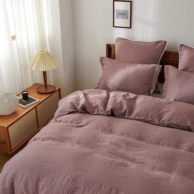 Simple&Opulence 100% Linen Pillow Case Queen Size Set of 2, Purple Pillow Covers with Overlap Closure, Luxury Breathable Pillowcases Protectors Suitable for All-Season (20" X 26", Purple)
