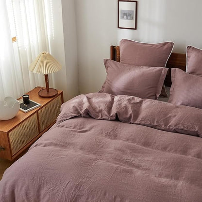 Simple&Opulence 100% Linen Pillow Case Queen Size Set of 2, Purple Pillow Covers with Overlap Closure, Luxury Breathable Pillowcases Protectors Suitable for All-Season (20" X 26", Purple)