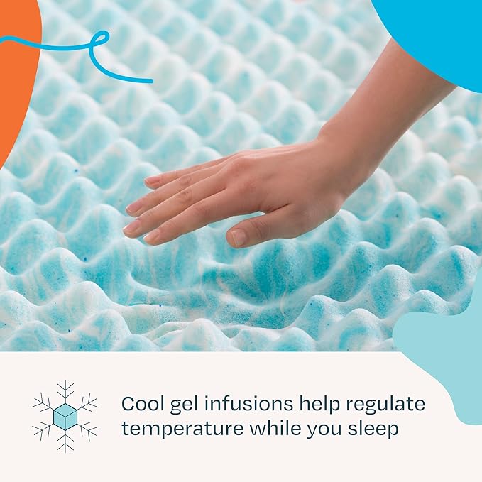 Linenspa 3 Inch Gel Memory Foam Mattress Topper – Egg Crate Style, Reversible for two feels – Promotes Airflow & Relieves Pressure Points – King