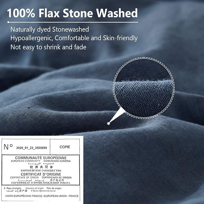 Simple&Opulence 100% Linen Pillow Case Queen Size Set of 2, Classic Blue Pillow Covers with Overlap Closure, Luxury Breathable Pillowcases Protectors Suitable for All-Season (20" X 26", Classic Blue)