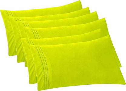 Elegant Comfort 6-PACK Solid Pillowcases 1500 Premium Hotel Quality Microfiber - Smooth Weave, Wrinkle and Stain Resistant, Easy Slip-On, 6-Piece Set, King Pillowcase, Lime