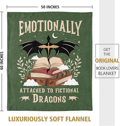 Fantasy Book Lovers Gifts, Bookish Gifts for Woman Men- Gragon Lovers Blanket, Functional Reading Gifts for Readers, Librarian, Book Nerd, Bookworm, Bookish Dragon Throw Blanket 60" x 50"