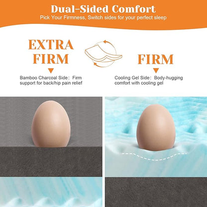 Extra Firm Mattress Topper 4 Inch Queen Size, Premium Cooling Gel Egg Crate+Bamboo High Density Support Mattress Topper with Removable Cover, Bed Topper for Pain Relief,CertiPUR-US,80x60