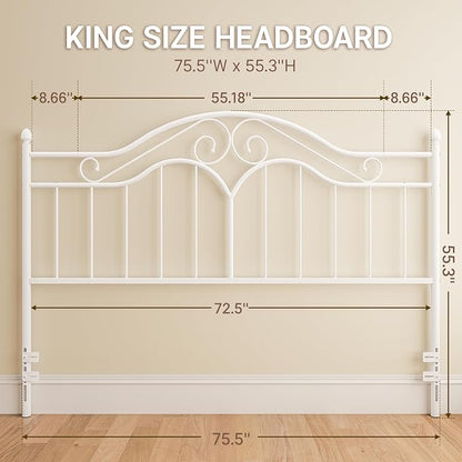 Headboard for King Size Bed Frame Vintage Platform Bed Metal Headboard Only | Height Adjustable,Sturdy and Stable,Easy Assembly,White