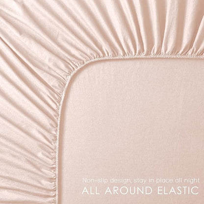 4Pcs Organic Linen Sheets King Size, 100% French Linen from Normandy, Breathable Pink King Sheet Set with 16 Inch Deep Pocket, 1 Flat Sheet, 1 Fitted Sheet, 2 Pillowcases