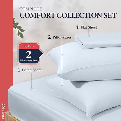 Ashton Sheets 100% Egyptian Cotton Sheets Queen Size - 1200 Thread Count Queen Size Sheets Set Egyptian Cotton, 4 PC Luxury Bedsheet (Light Blue), Soft, Cooling, 17" Deep Pocket Sateen Bedsheet Set