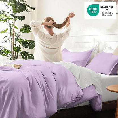 Litanika Lavender Purple Comforter Full Size, 3 Pieces Lightweight Solid Bedding Comforter Set, All Season Fluffy Bed Set (79x90In Comforter & 2 Pillowcases)