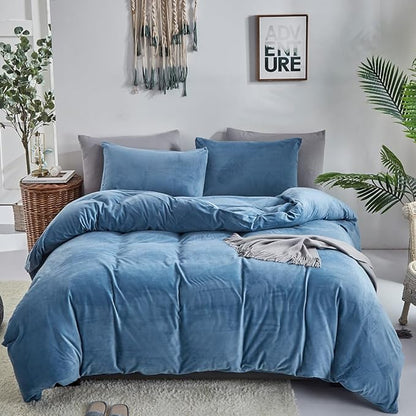 CLOTHKNOW Blue Velvet California King Comforter Set Soft Bedding Comforter Sets Lake Blue Comforter with 2 x Pillow Cases
