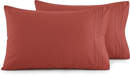 Elegant Comfort Luxury Ultra-Soft 2-Piece Pillowcase Set - 1500 Premium Hotel Quality Microfiber Double Brushed - Wrinkle Resistant, Standard/Queen, Rust