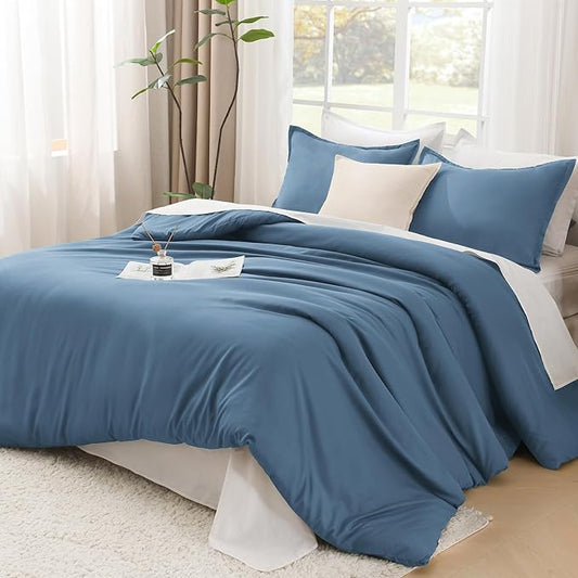 Litanika Comforters Queen Size Ocean Blue, 3 Pieces Lightweight Solid Bedding Set & Collections, All Season Fluffy Bed Set (90x90 Inches Comforter & 2 Pillowcases)