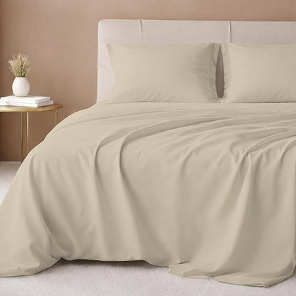 California Design Den Full Size Bed Sheets Set - 600 Thread Count, 100% Cotton Sheets, Soft Sateen, Deep Pockets, Durable Bedding Set - Beige