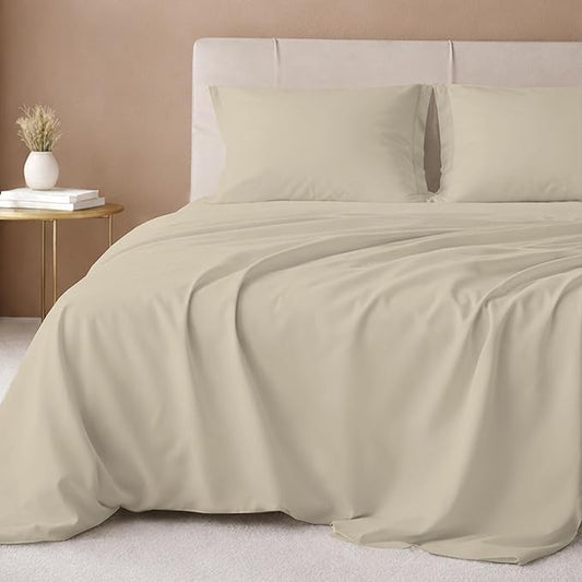 California Design Den Twin Sheets Set - 600 Thread Count, 100% Cotton Sateen, Deep Pocket Twin Bed Sheets, Soft and Durable Bedding Set - Beige
