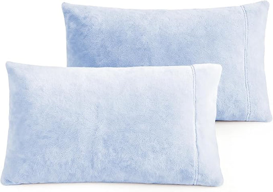 Velvet Queen Pillowcases Standard Size of 2 Pack, Ultra Soft Breathable Pillow Cases with Flap Closure for Bed, Luxury Fuzzy Warm Flannel Velvet Pillow Covers, No Insert (Queen 20x30, Baby Blue)