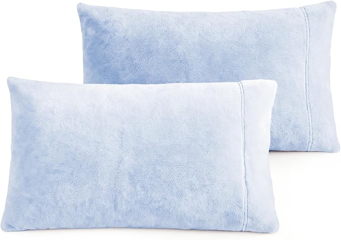 Velvet Pillowcases King Size of 2 Pack, Ultra Soft Breathable Pillow Cases with Flap Closure for Bed, Luxury Fuzzy Warm Flannel Velvet Pillow Covers, No Insert (King 20x40 Inches, Baby Blue)