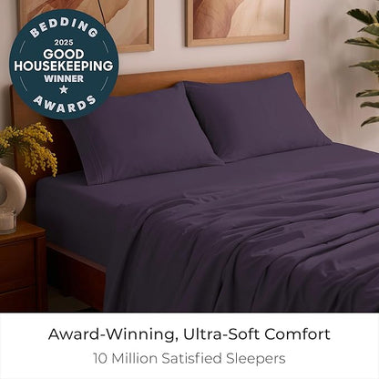 Mellanni Full Sheets Set - 4 PC Iconic Collection Bedding - Hotel Luxury, Extra Soft, Cooling Bed Sheets - Wrinkle, Fade, Stain Resistant (Full, Purple)