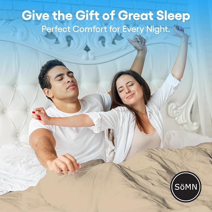SöMN Kömforte Microfiber Dual Zone Comforter, His and Hers Blankets for Couples, Cool & Warm Two Temperature Comforter, Alternative Down Duvet Insert, Wedding Gift (Beige, King)