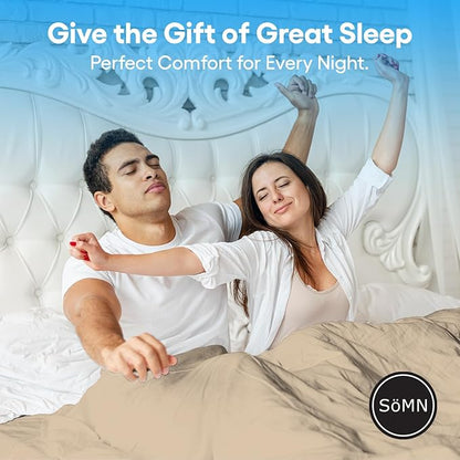 SöMN Kömforte Microfiber Dual Zone Comforter, His and Hers Blankets for Couples, Cool & Warm Two Temperature Comforter, Alternative Down Duvet Insert, Wedding Gift (Beige, Queen)
