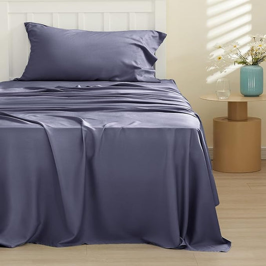 Bedsure Cooling Sheets Twin, Rayon Derived from Bamboo, PureWoven, Breathable & Soft, Deep Pocket Up to 16 Inches, Hotel Luxury Silky Bedding for Hot Sleepers, Dark Grey