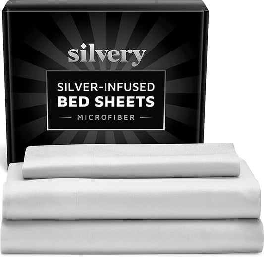 Silvery Silver Infused Bed Sheets Set - Ultra-Soft Temperature-Regulating Fabric with Self-Cleaning Technology™ That Stays Fresh 3X Longer for Hygienic Sleep